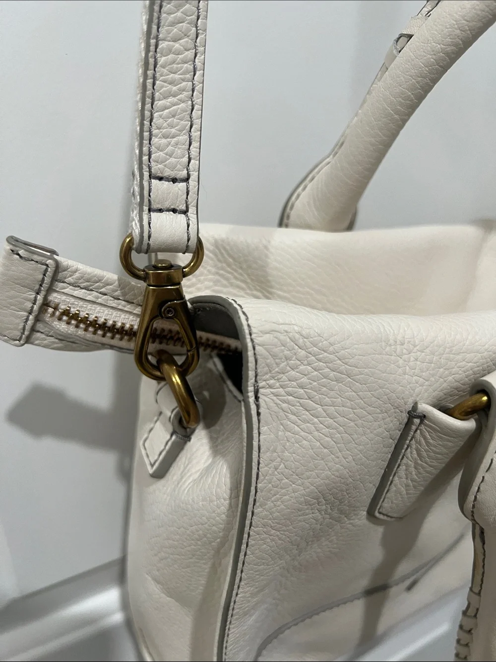 Fossil Cream Leather Trinity Satchel with Braided Top Handle NWT